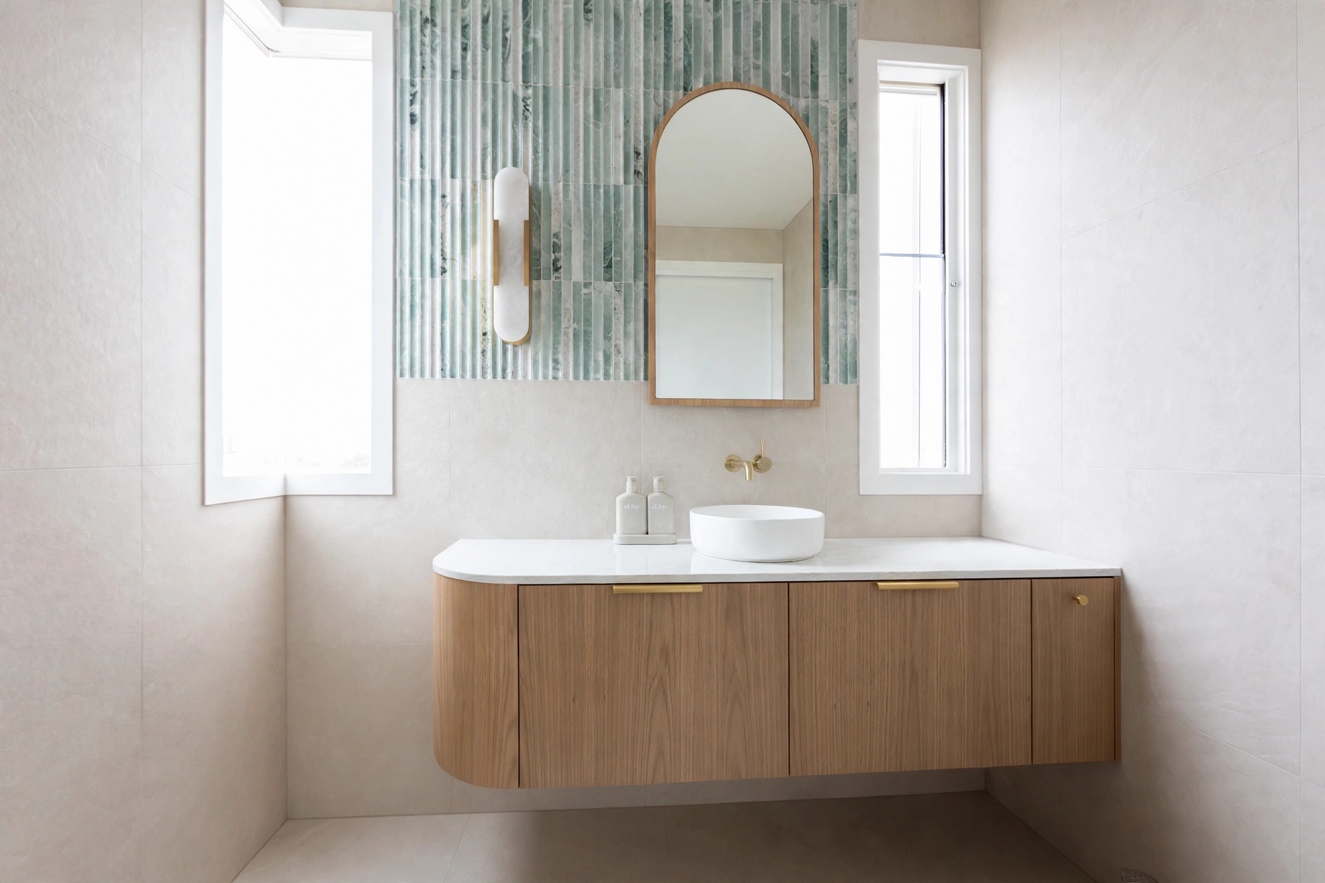 Oak Floating Wall Hung Vanity Brass